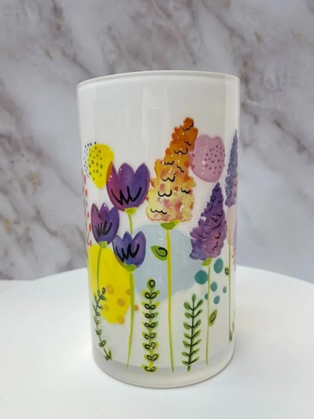 ProFlowers Colorful Floral Glass Vase, White Cylinder Spring Flower